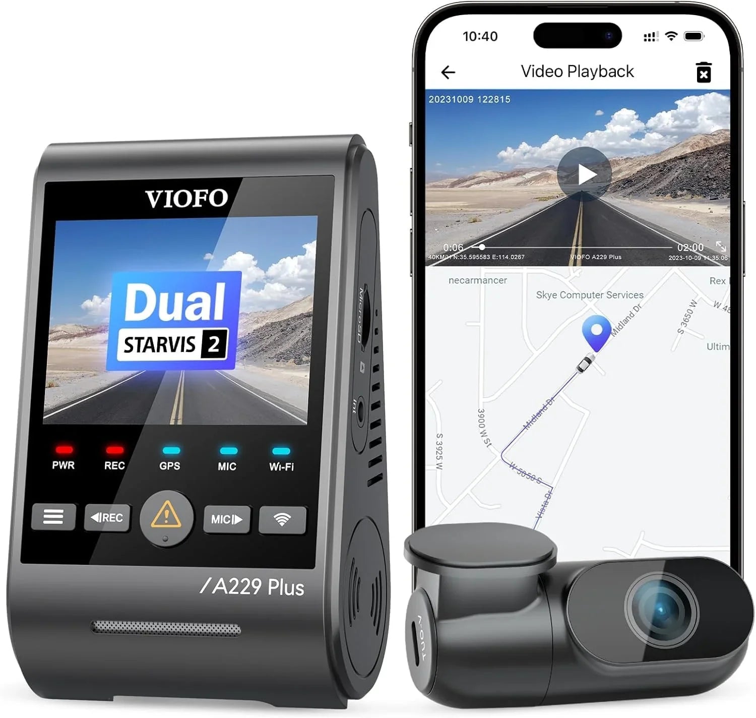 Plus 2CH Dashcam with , Dual  2 Sensors, 1440P+1440P Front Rear 1.87 lb Camera