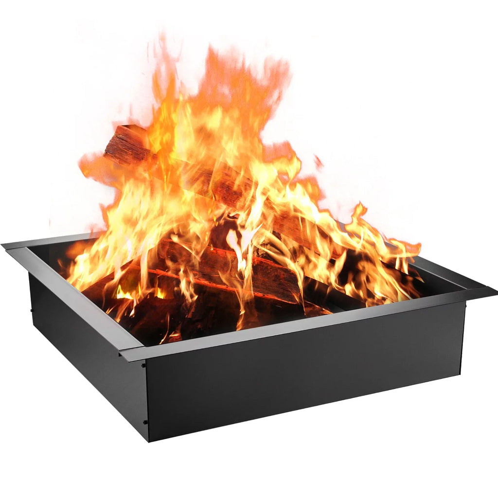 Fire Pit Ring, 36" Square Fire Pit Insert, Heavy Duty Steel Fire Ring,  Bonfire Liner with Tongs Insert with Simple Installation for Outdoor, Patio, Backyard