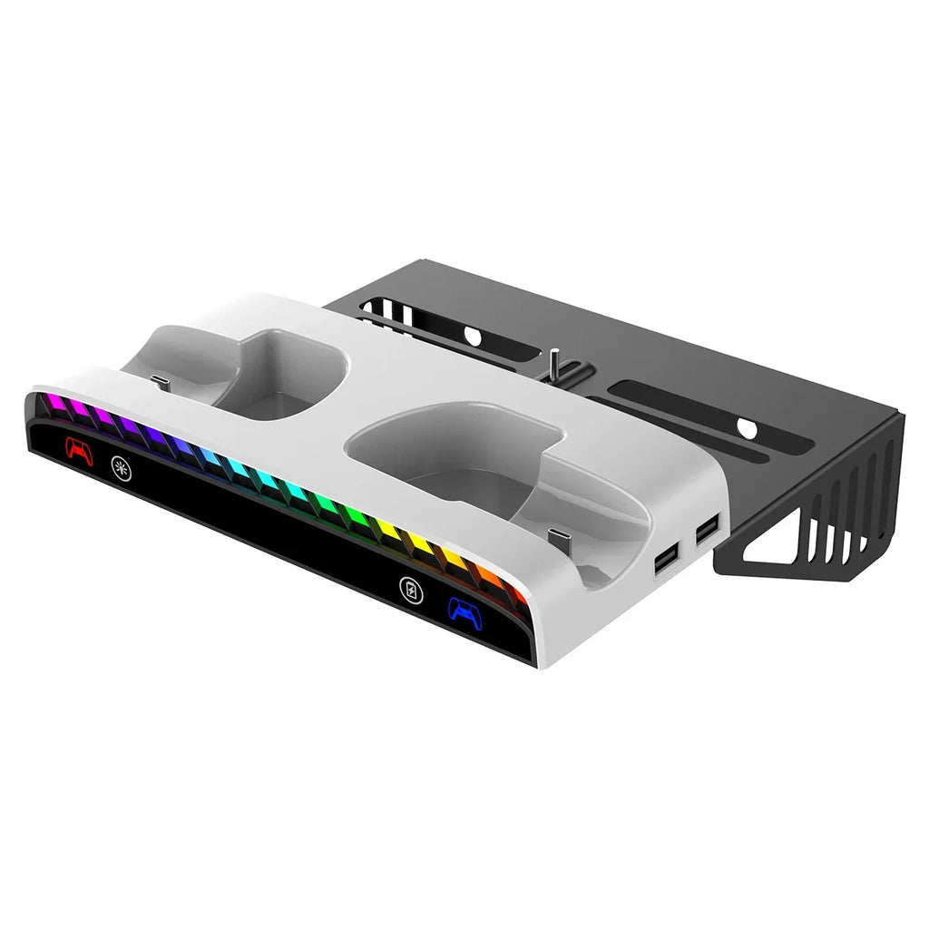 Multi-Functional Wall Mount Bracket for PlayStation Slim Console with Controller Charging Dock-Black White