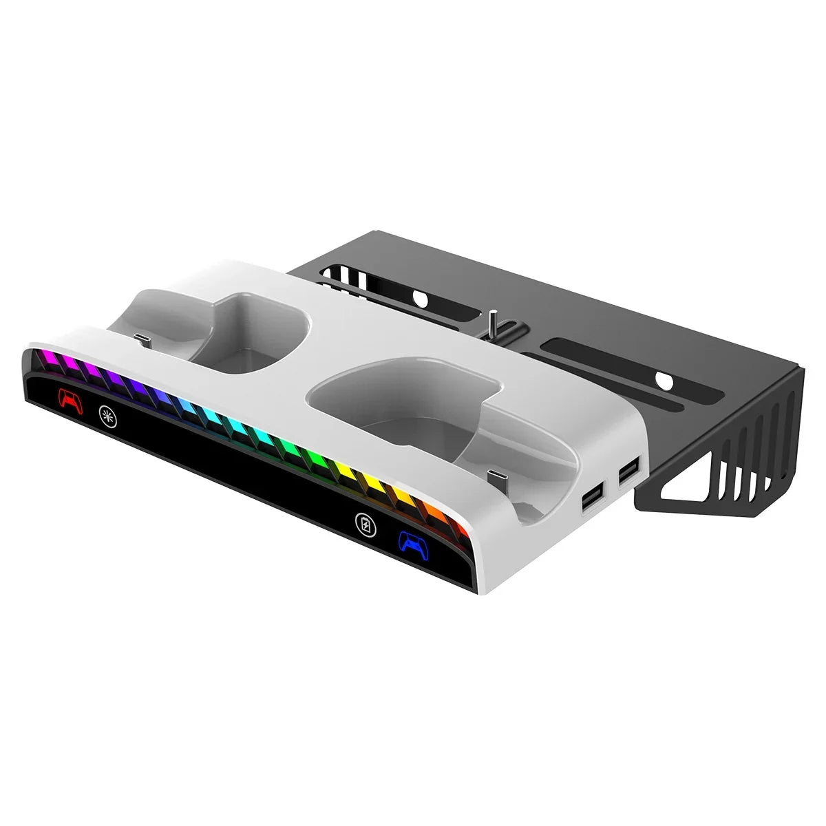 Multi-Functional Wall Mount Bracket for PlayStation Slim Console with Controller Charging Dock-Black White