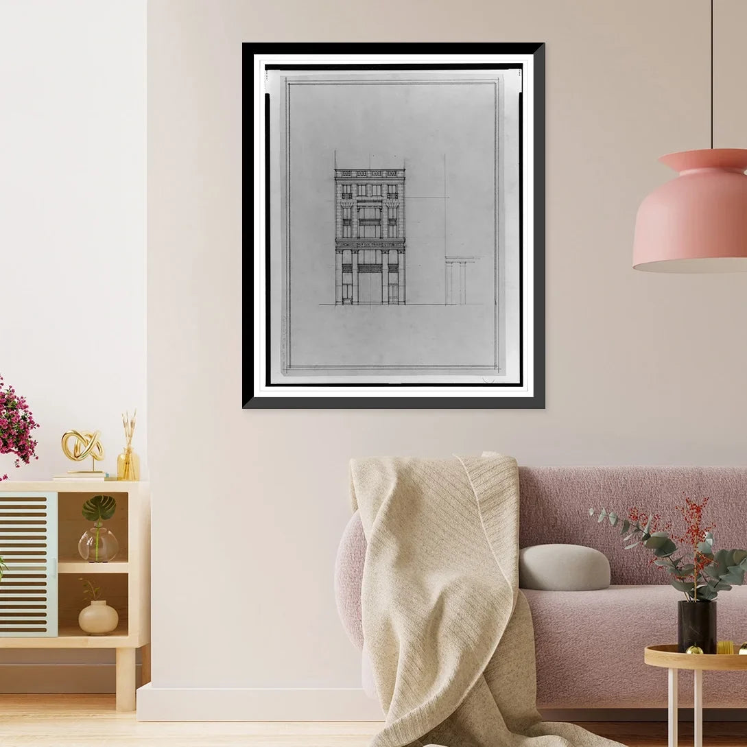 Historic Framed Print, [Two office buildings for .. Saul, 15th Street, .. (lots 69 and 10, square 218), McPherson Square, Washington, .. Front elevation], 17-7/8" x 21-7/8"