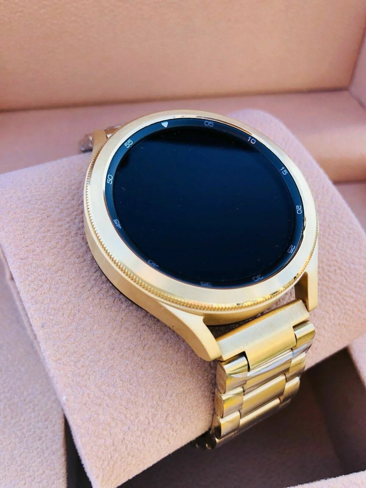 Custom 24k Gold Plated 46mm Samsung Galaxy Watch 4 Gold Bezel Gray Gold Band