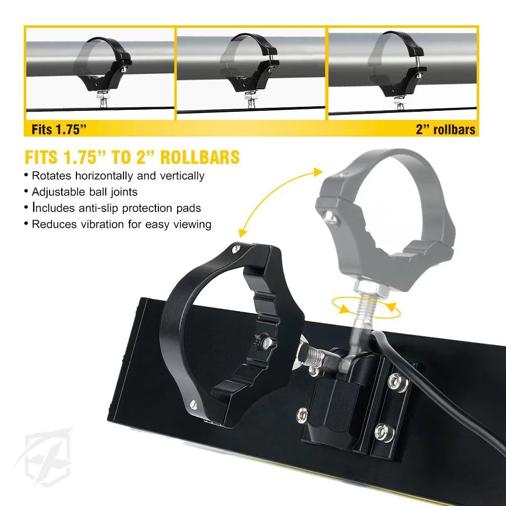 Xprite 9" Aluminum  Rear View Mirror w/ Integrated  Dome Lights fits 1.75" - 2" Rollbars