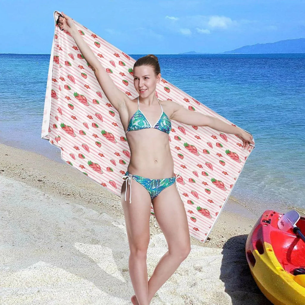 Bestwell Red Strawberry Pink  Beach Towel Oversized Towel Blanket, Thin Lightweight Microfiber Sand Free Quick Dry Towel, 30”” Multipurpose Pool Bath Yoga Swim Shower Towel