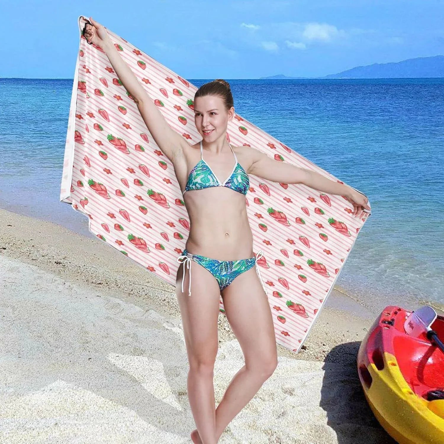 Bestwell Red Strawberry Pink  Beach Towel Oversized Towel Blanket, Thin Lightweight Microfiber Sand Free Quick Dry Towel, 30”” Multipurpose Pool Bath Yoga Swim Shower Towel