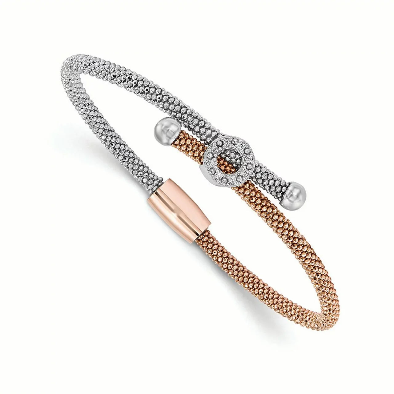 Leslie's Sterling Silver Rose-Tone Textured Cz Bracelet