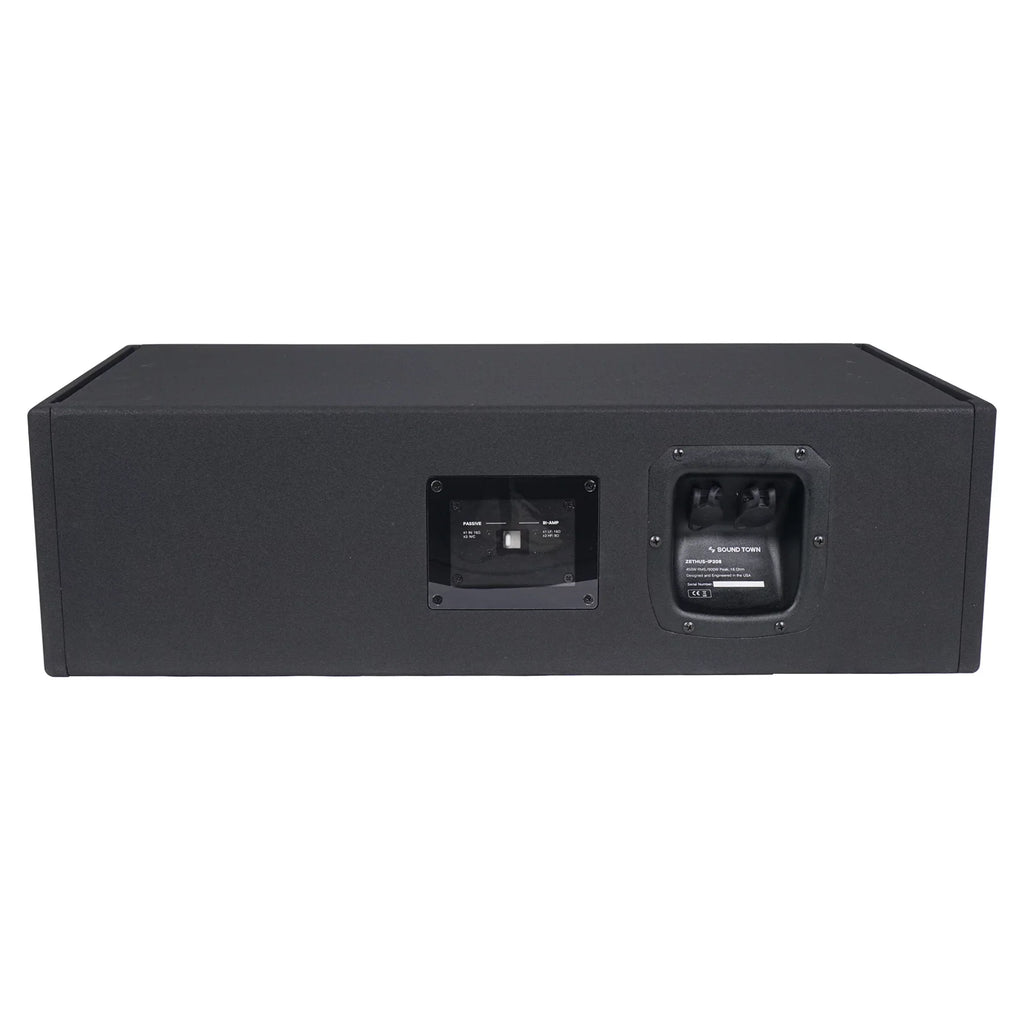 Sound Town All-Weather 4 x Dual 8” Water-Resistant Passive Line Array System with 3” Titanium Compression Drivers, Full Range/Bi-amp Switchable, Black (-)