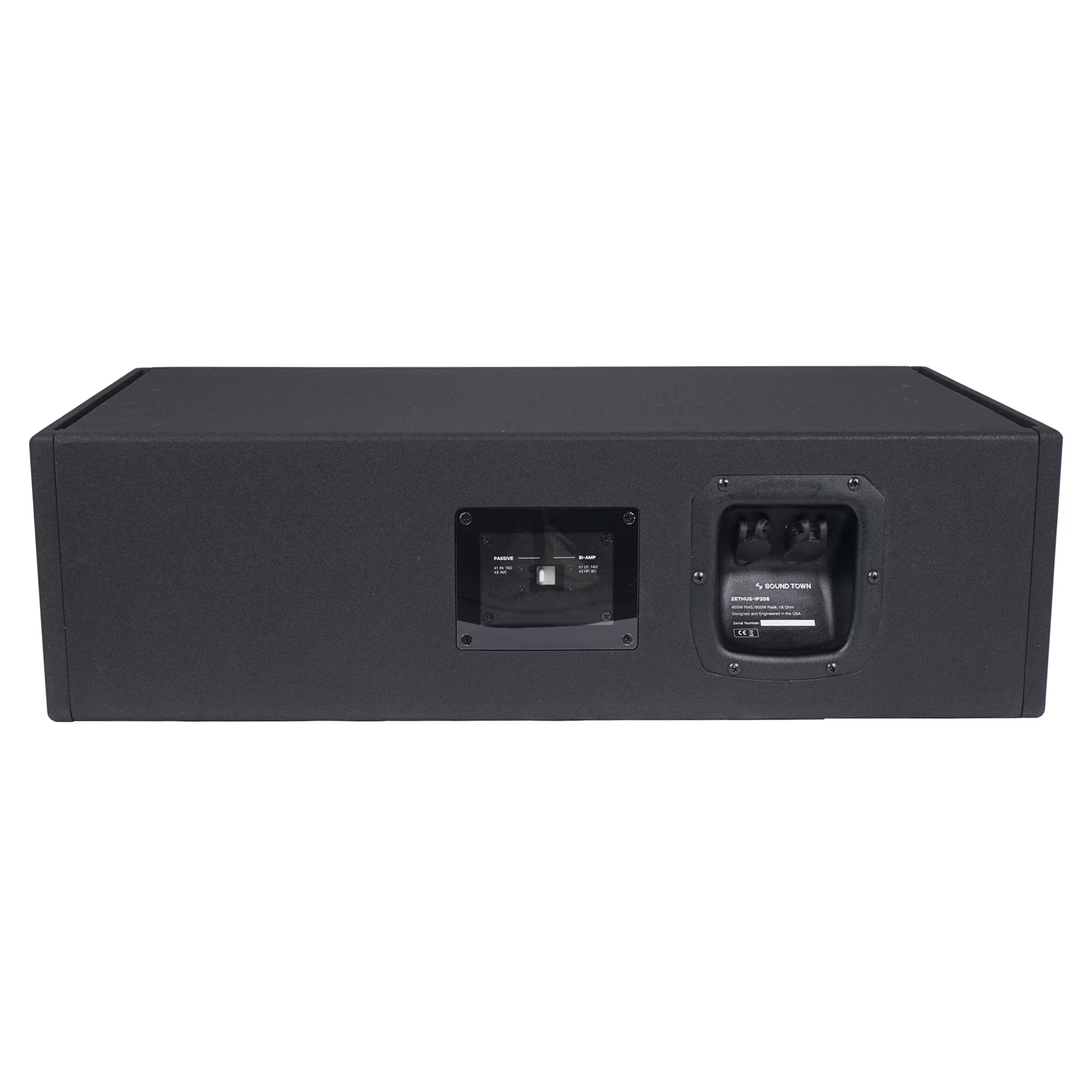 Sound Town All-Weather 4 x Dual 8” Water-Resistant Passive Line Array System with 3” Titanium Compression Drivers, Full Range/Bi-amp Switchable, Black (-)