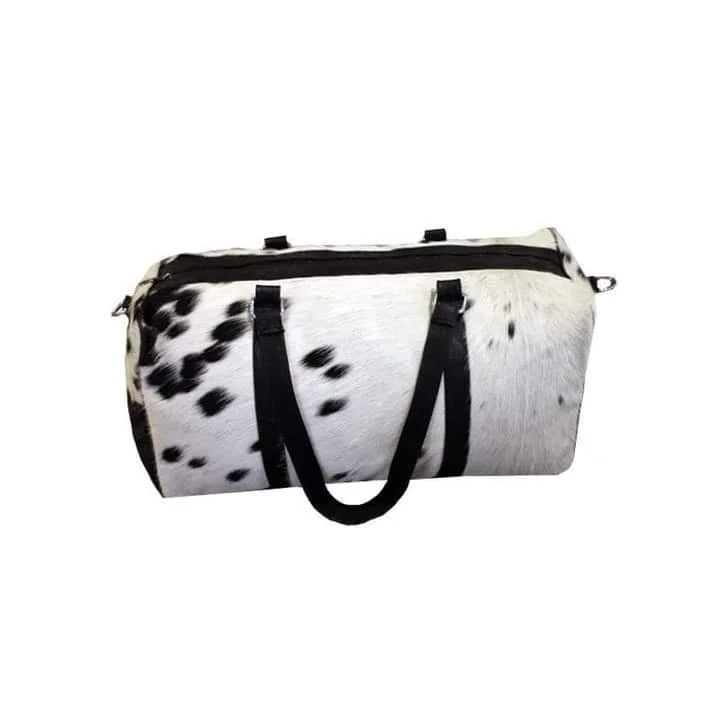 American Style Black & White Large Duffle Bag Cowhide Men Leather Duffle Bag Travel, Sports & Gym Luggage Bag