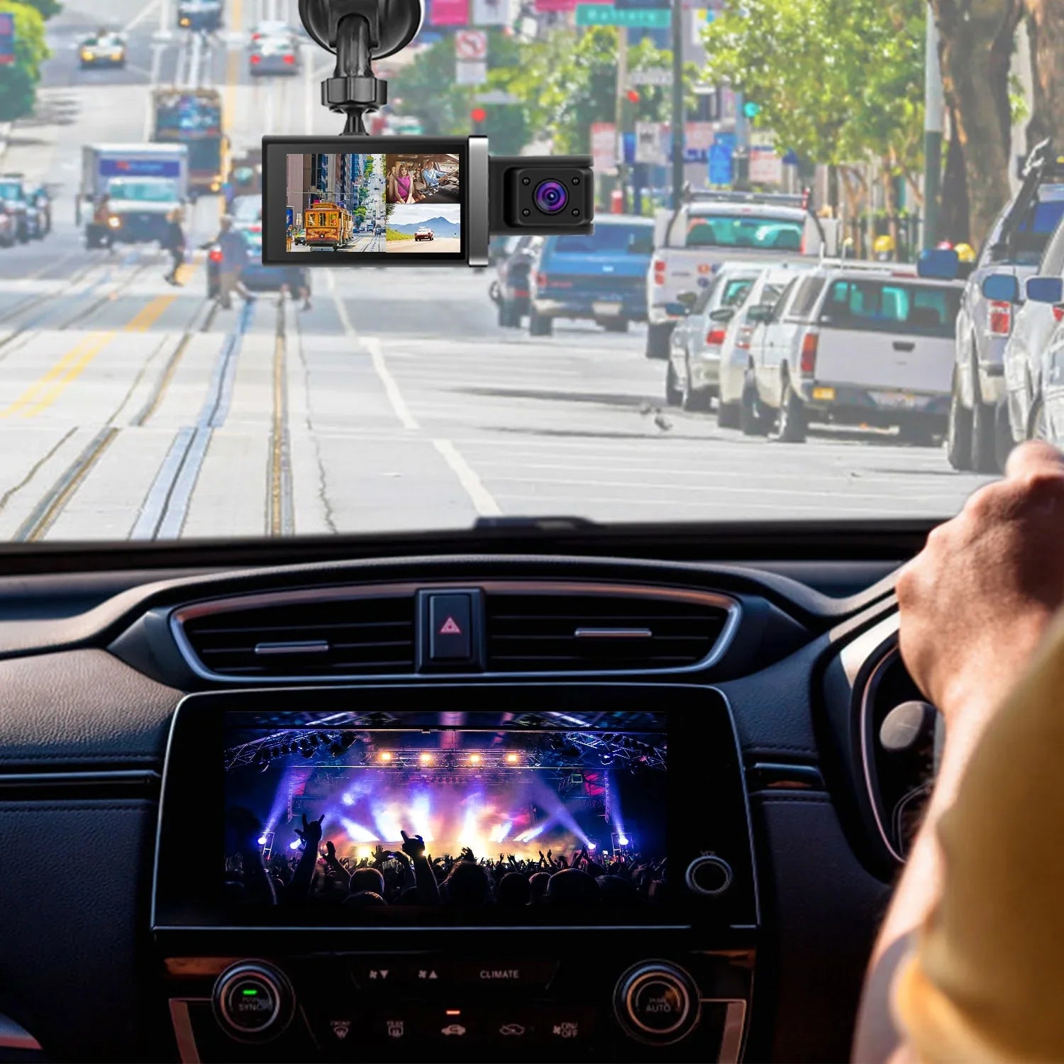 iMounTEK 2K Car  3 Channel Dash Cam Camcorder Camera Recorder with 140° Angle  WiFi Night Vision -sensor Loop Recording Parking Monitor