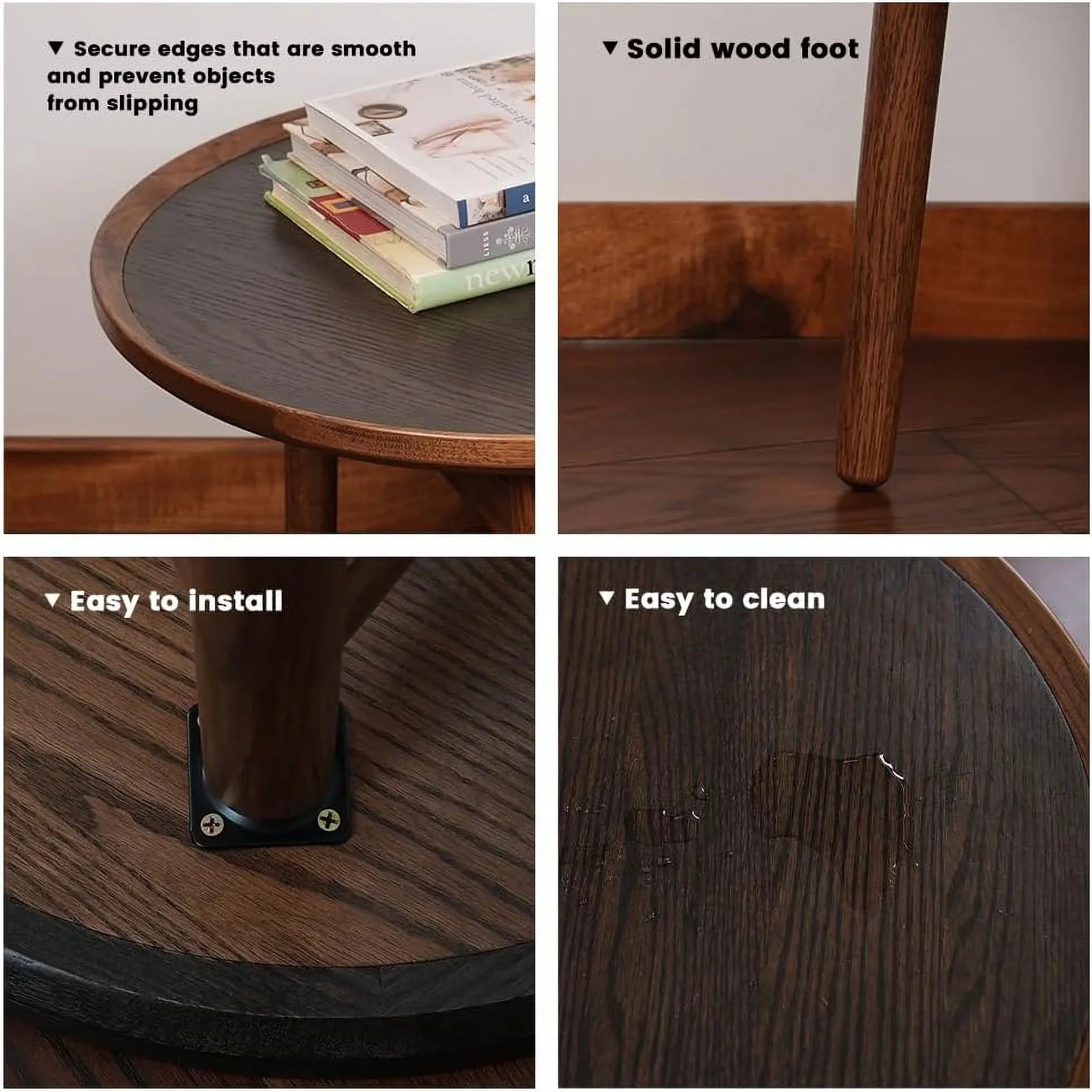 Nesting Table, Solid Oak Hardwood Structure Round Coffee Table & Side Table with Solid Wood Feet for Living Room, Bedroom, Balcony - Standard