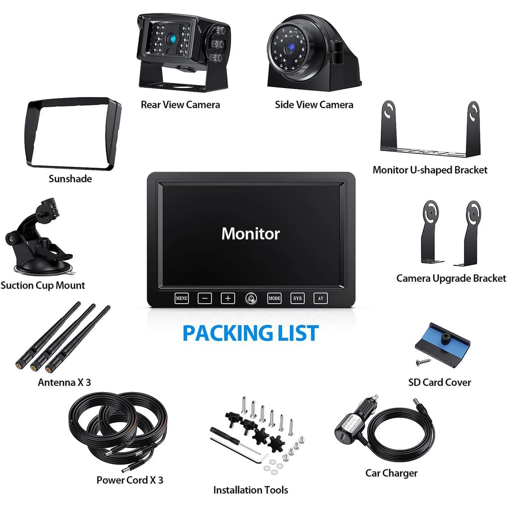 Wireless Backup Camera with 7-inch  Dual/Quad Split Touch Monitor,  Waterproof  1080P Wireless 2 Rear View Side View Camera System for  Trailer Truck 5th Wheel,
