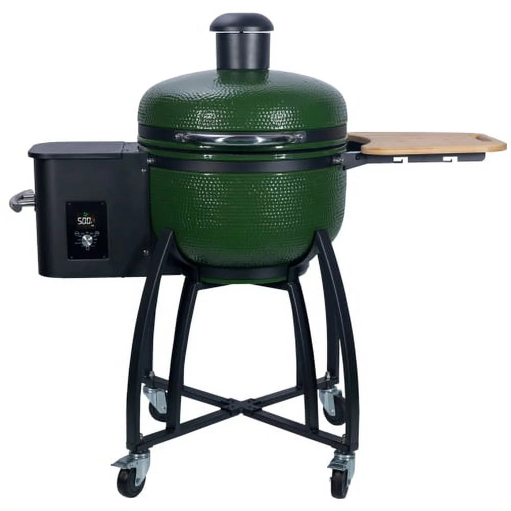24" Ceramic Pellet Grill with 19.6" diameter Gridiron Double Ceramic Liner 4-in-1 Smoked Roasted  Pan-roasted for Outdoors Patio,Green
