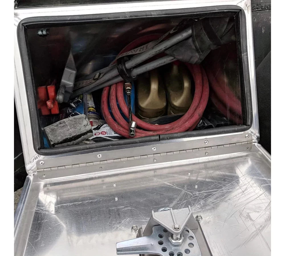 24.5"x28.4"x18" Aluminum Side Mount Semi Truck Tool Box with Saddle Step Open Wide Design & -Handle Latch Lock - Heavy Duty Weather Tight Step Tool Box for Flatbed Trailer