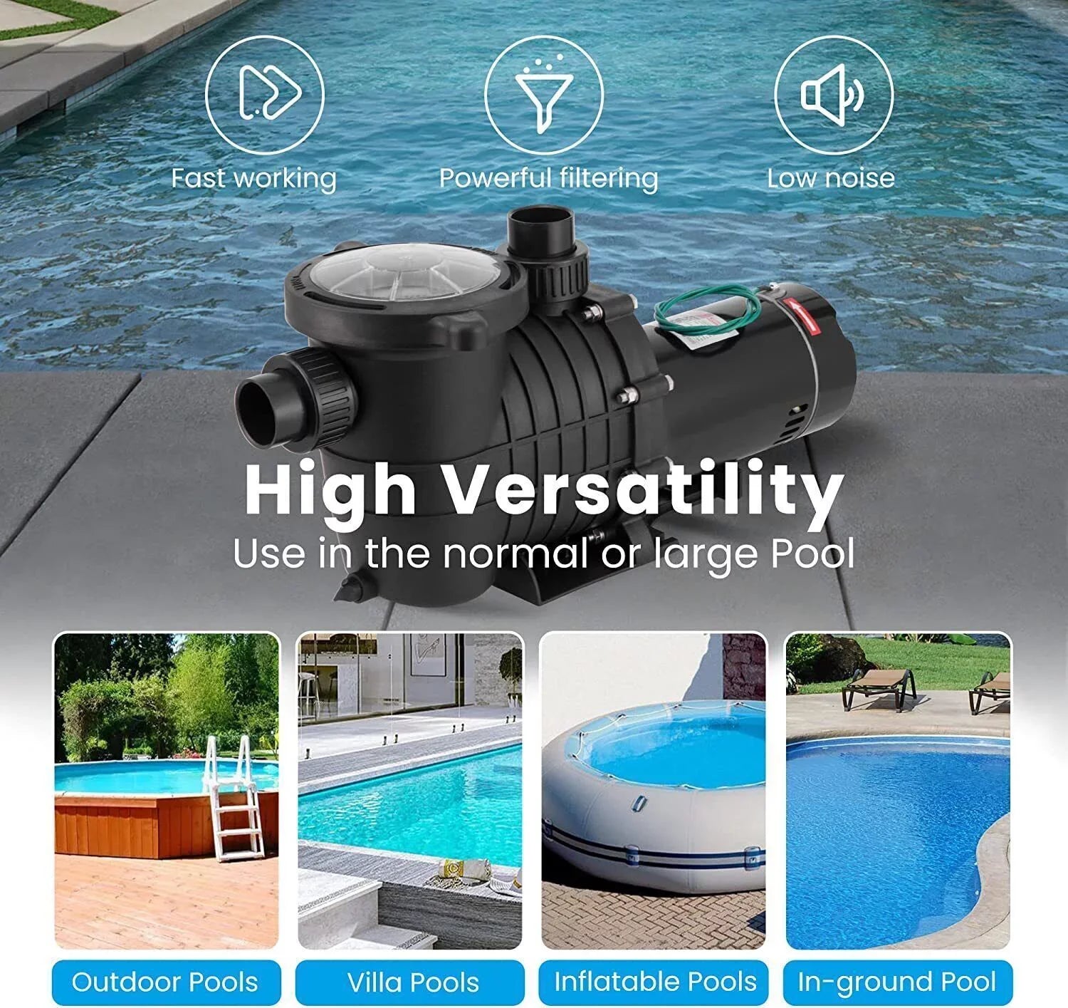 Denest Hbp1500ⅱ 2.0hp 1500w Inground/ Above Ground Swimming Pool Pump with Strainer Basket and Connectors