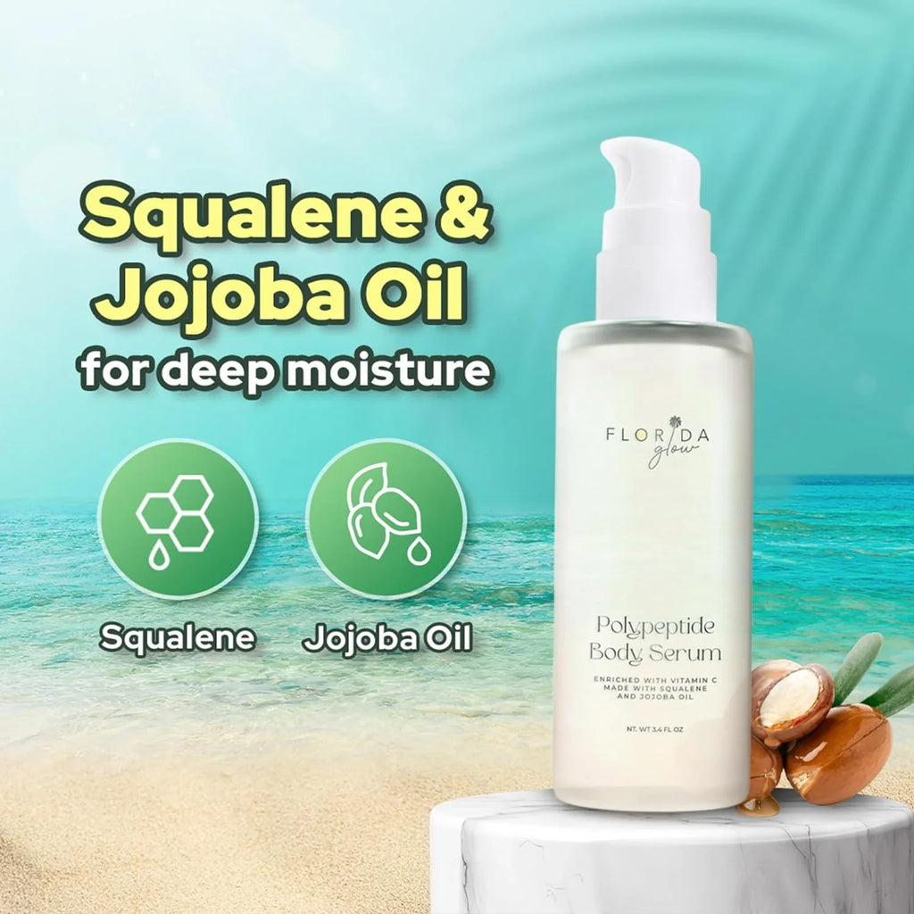 Florida Glow Polypeptide Collagen Boosting Serum | Body Oil Skincare For Glow Dry Skin | Moisturizer for Women & Men Enriched With Vitamin , Squalene, Jojoba Oil - Pacific Sage Scent - 3.6fl Oz