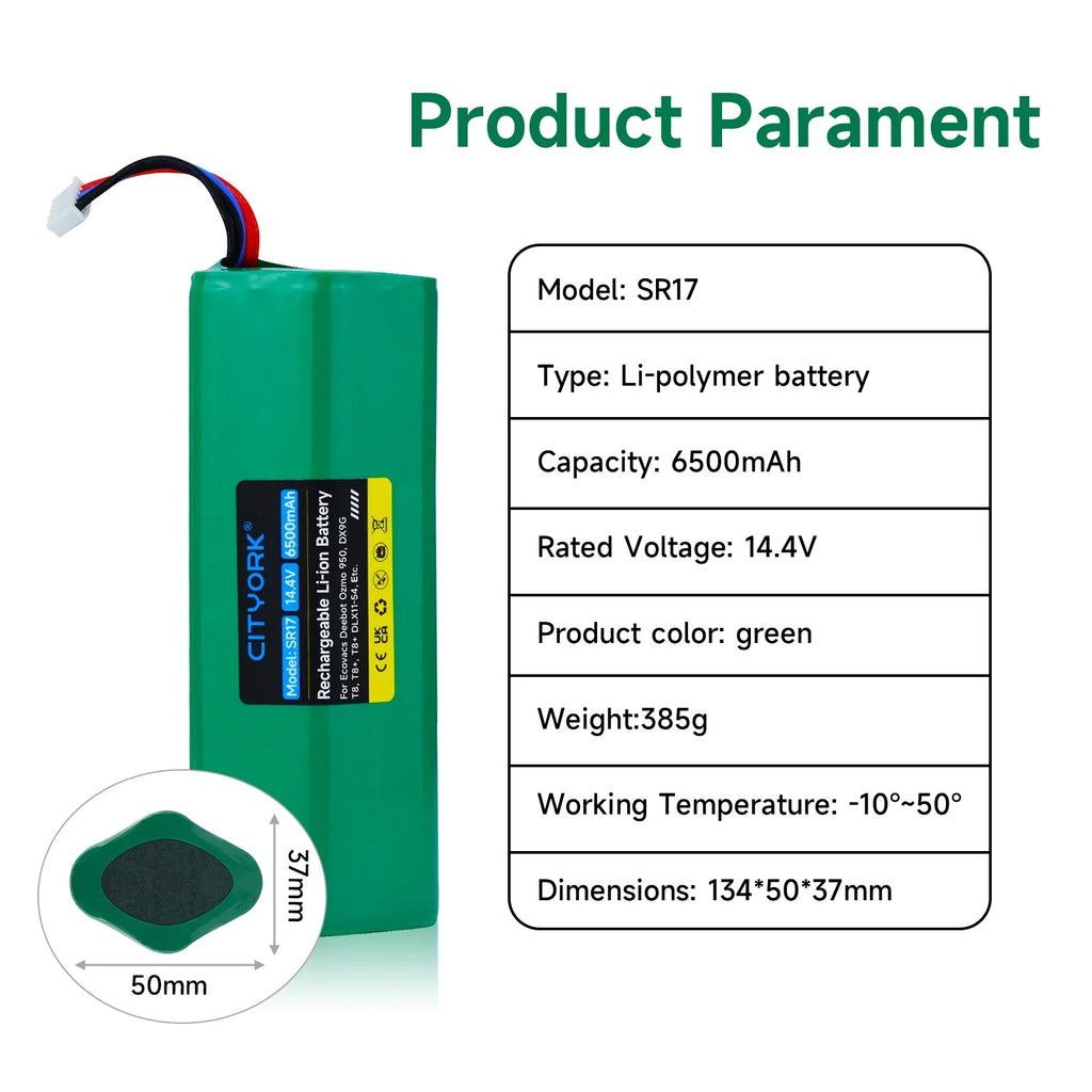 Robot Vacuum Cleaner Li-ion Battery Sweeping Mopping Rechargeable Battery Replacement For Ecovacs Deebot  Ozmo    950    -54-14.8V 6200mAh