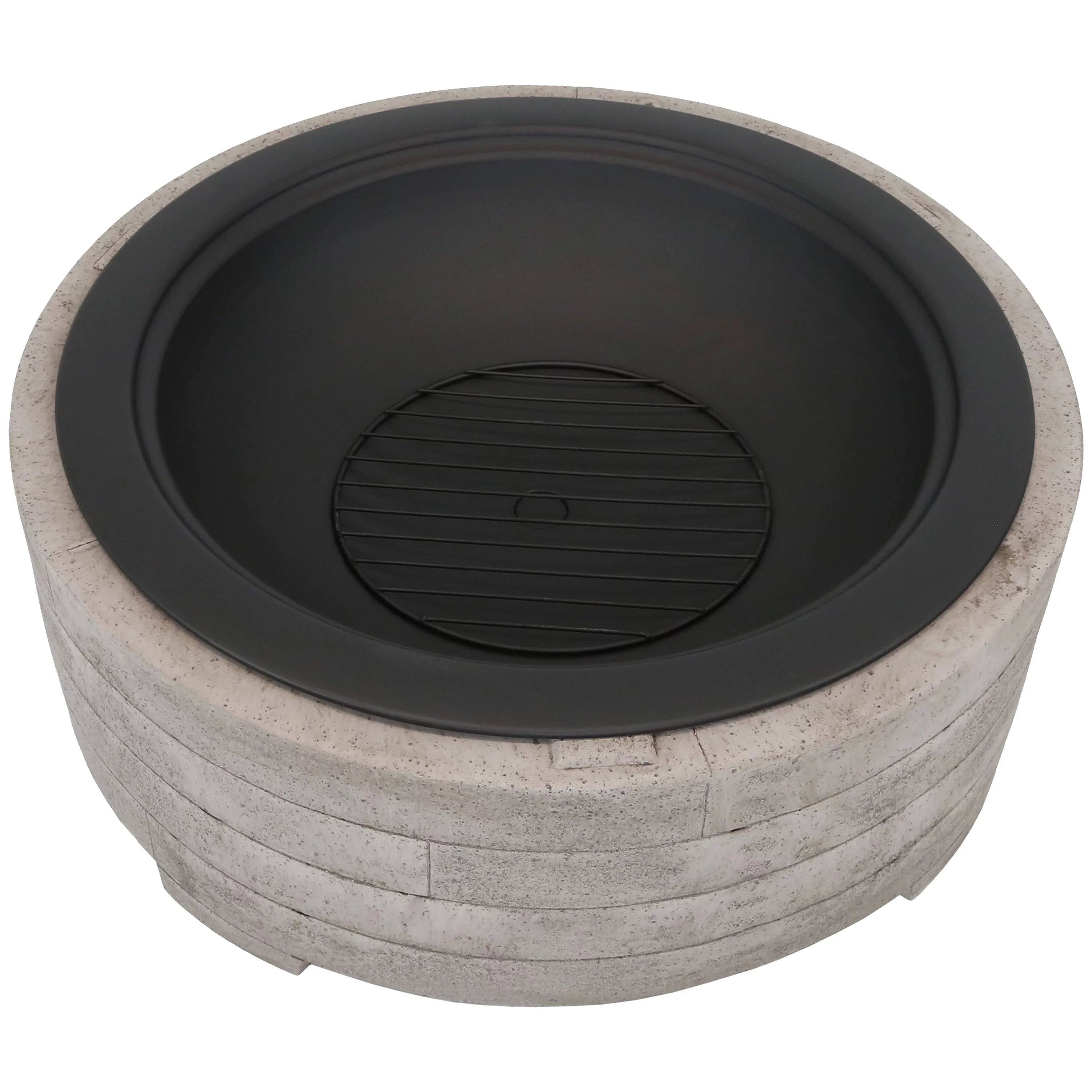 Sunnydaze Faux Stone Fire Pit Ring with Spark Screen - 35" Diameter