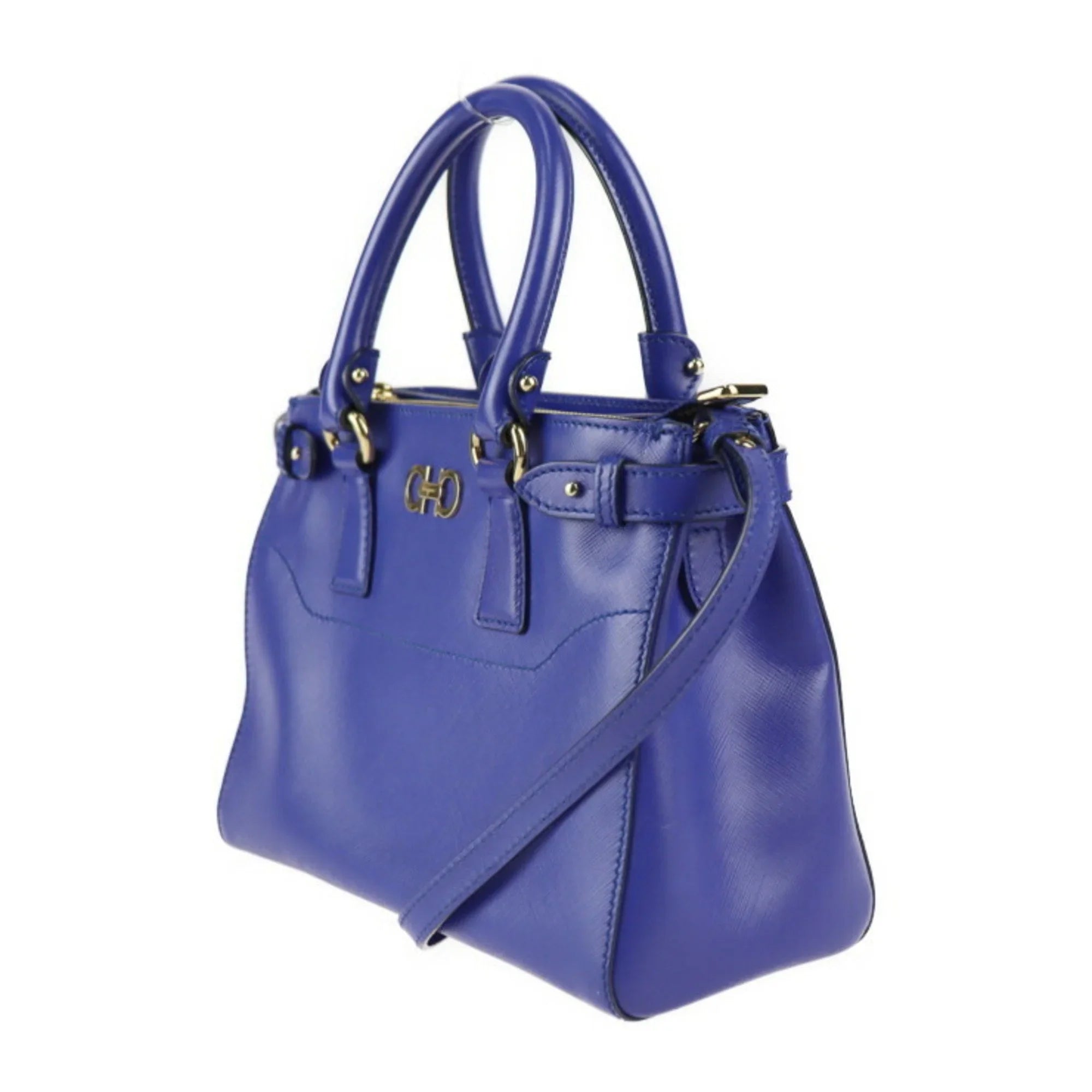 Pre-Owned Salvatore Ferragamo Gancini handbag 21E428 leather blue 2WAY gold hardware (Good)