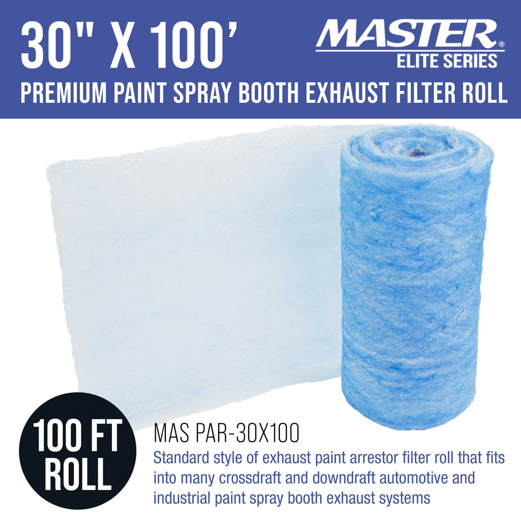Master Elite Premium Paint Spray Booth Exhaust Filter Roll, 30" x 100' - 18 Gram Heavy-Duty Fiberglass Paint Arrestor - Captures Traps Overspray Paint Particles in Auto Autobody Refinish Booths