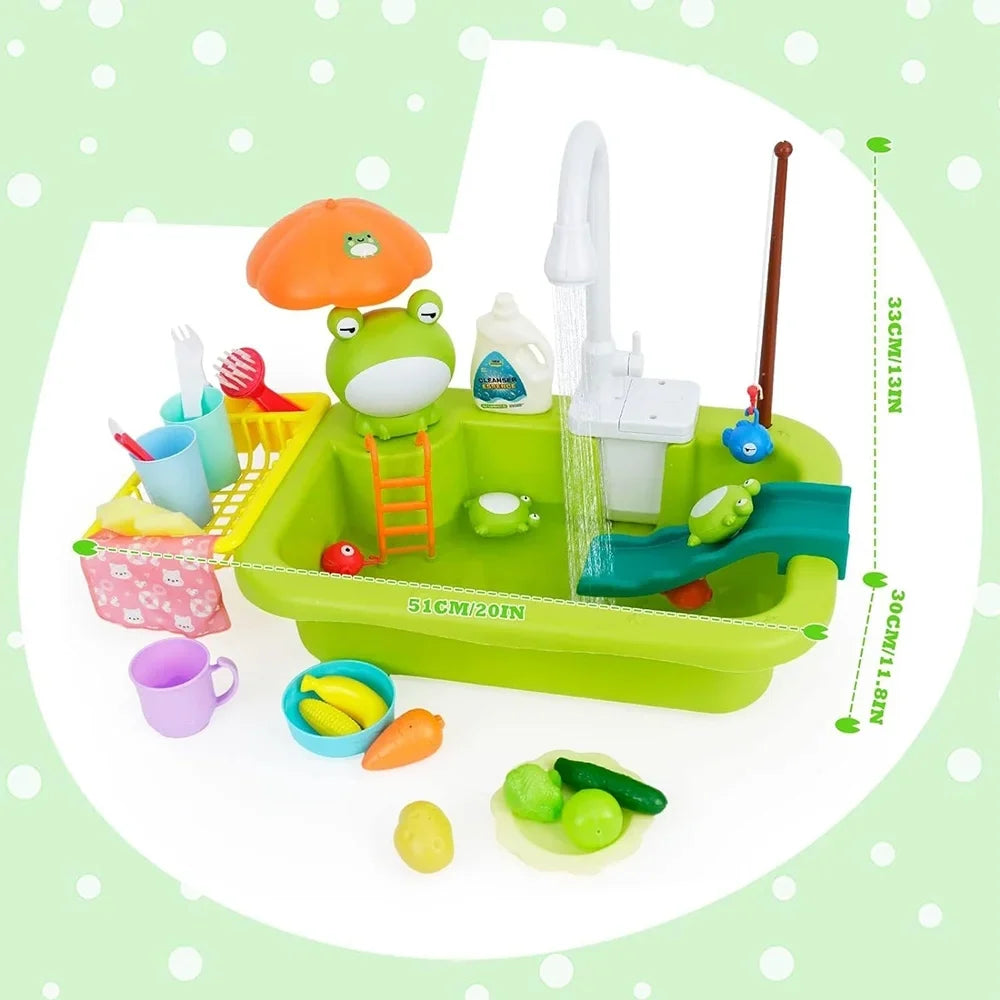 Fangsheng Play Sink with Running Water, Floating Pool Toys & Fishing Game, Kids Pretend Play-Dishwasher Kitchen Play Sink Toy for Boys Girls Toddlers 3-6