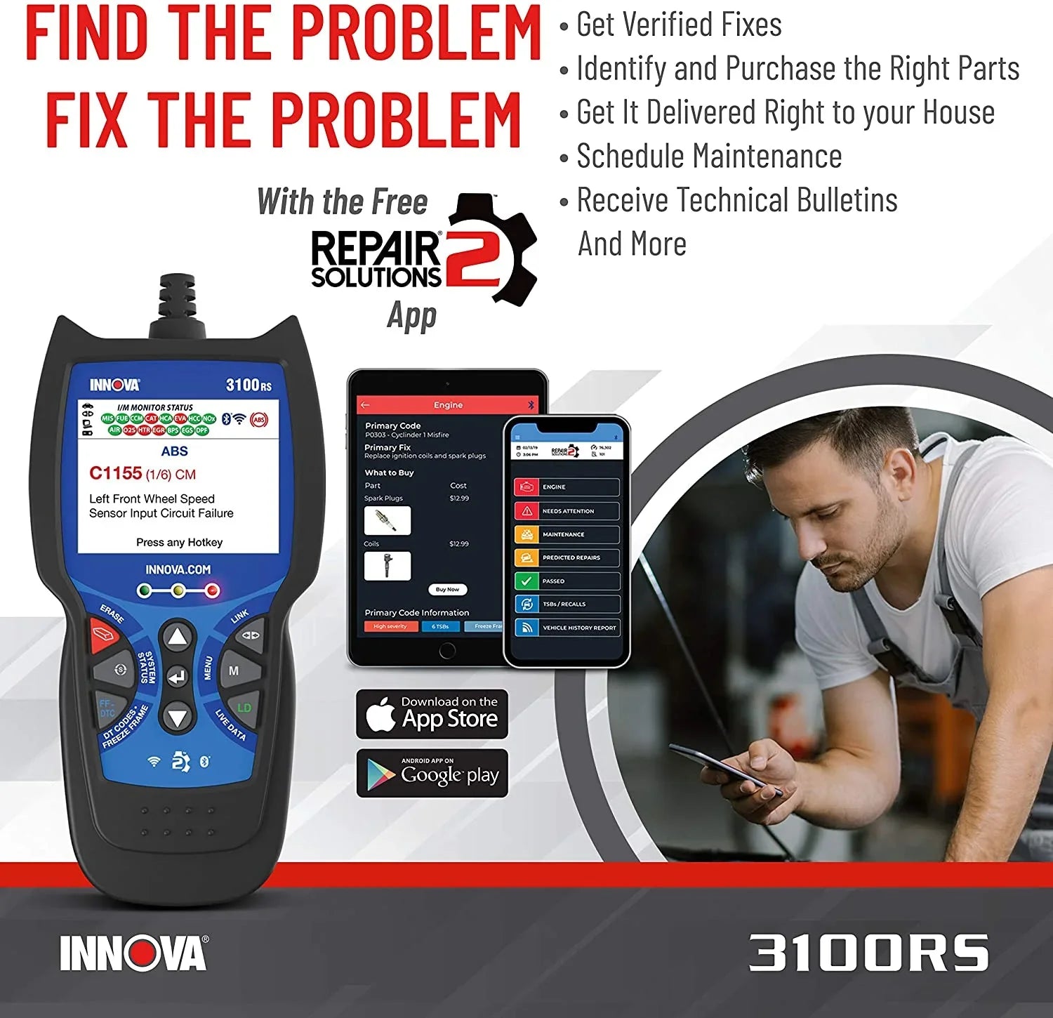 3100RS FixAssist Bluetooth Code Reader Vehicle Diagnostic Scanner