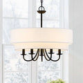Martina 5-Light Black Chandelier Light with White Double Drum Shade - 21.5"