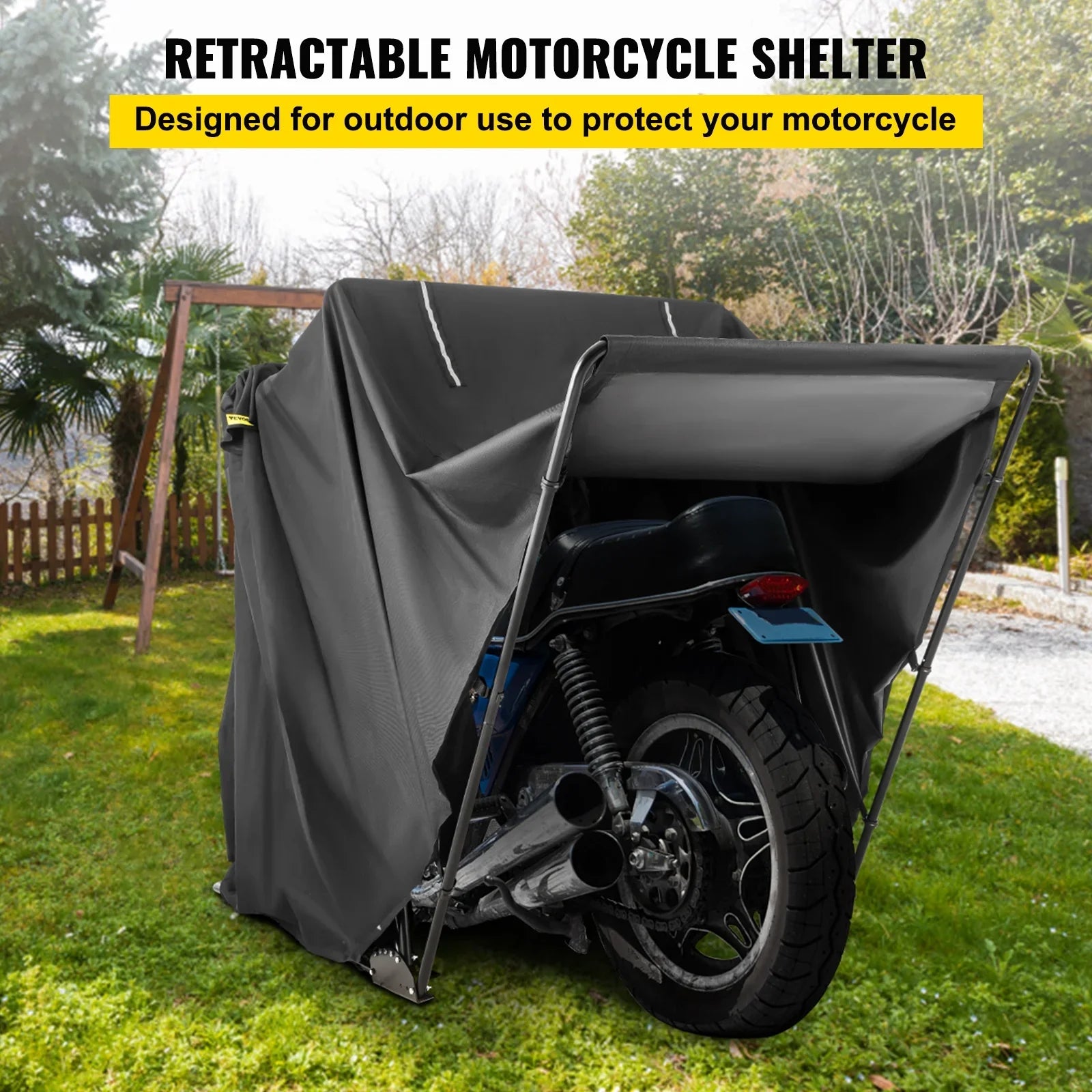 Heavy Duty Motorcycle Cover Storage Sheds Garage All Season Outdoor Protection,600D Oxford Durable and Tear Proof Waterproof with Lock-Holes & Storage Bag,Fits up to 106"