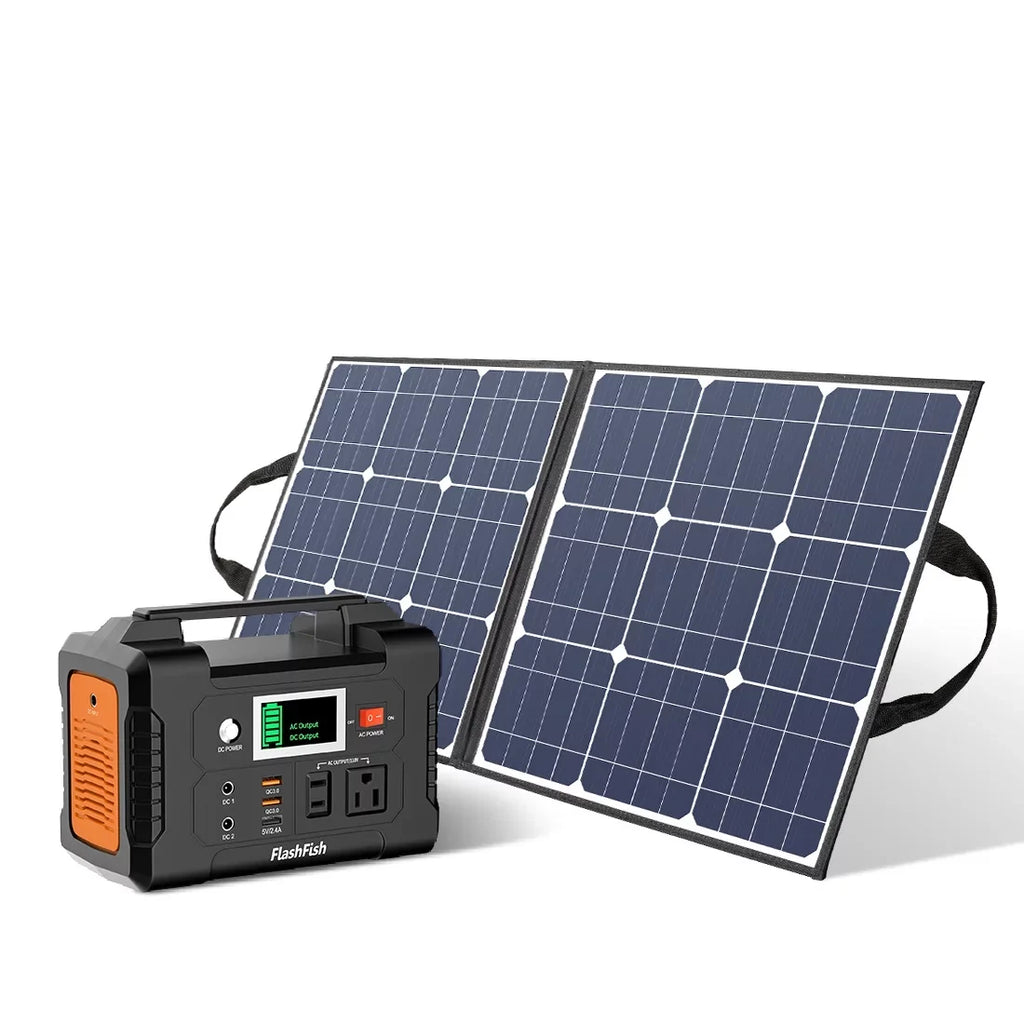 200W Portable Power Station, FlashFish 40800mAh Solar Generator with 50W 18V Portable Solar Panel, Flashfish Foldable Solar Charger with 5V  18V  Output