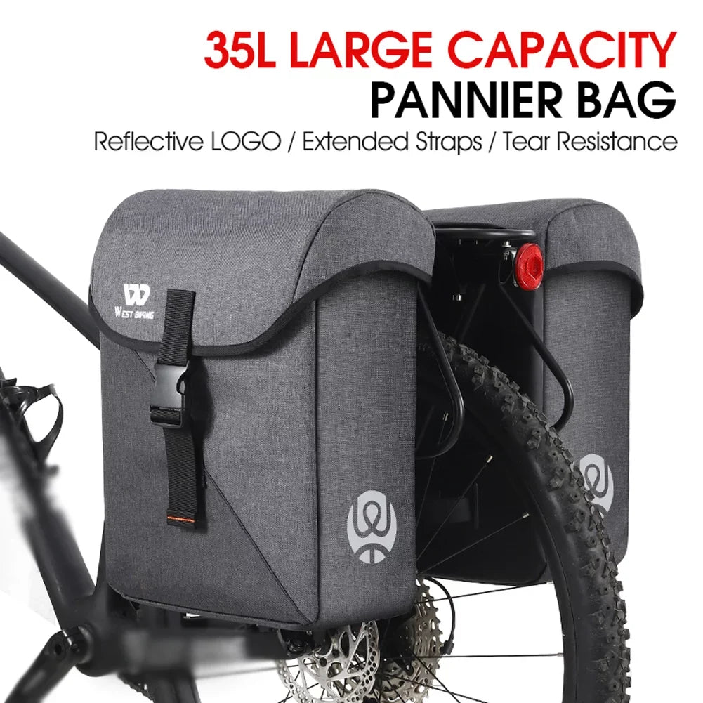 Lixada Bike Rear Seats Bag 35L Double Luggage Carriers Large Capacity Riding Accessory Utility Trunk