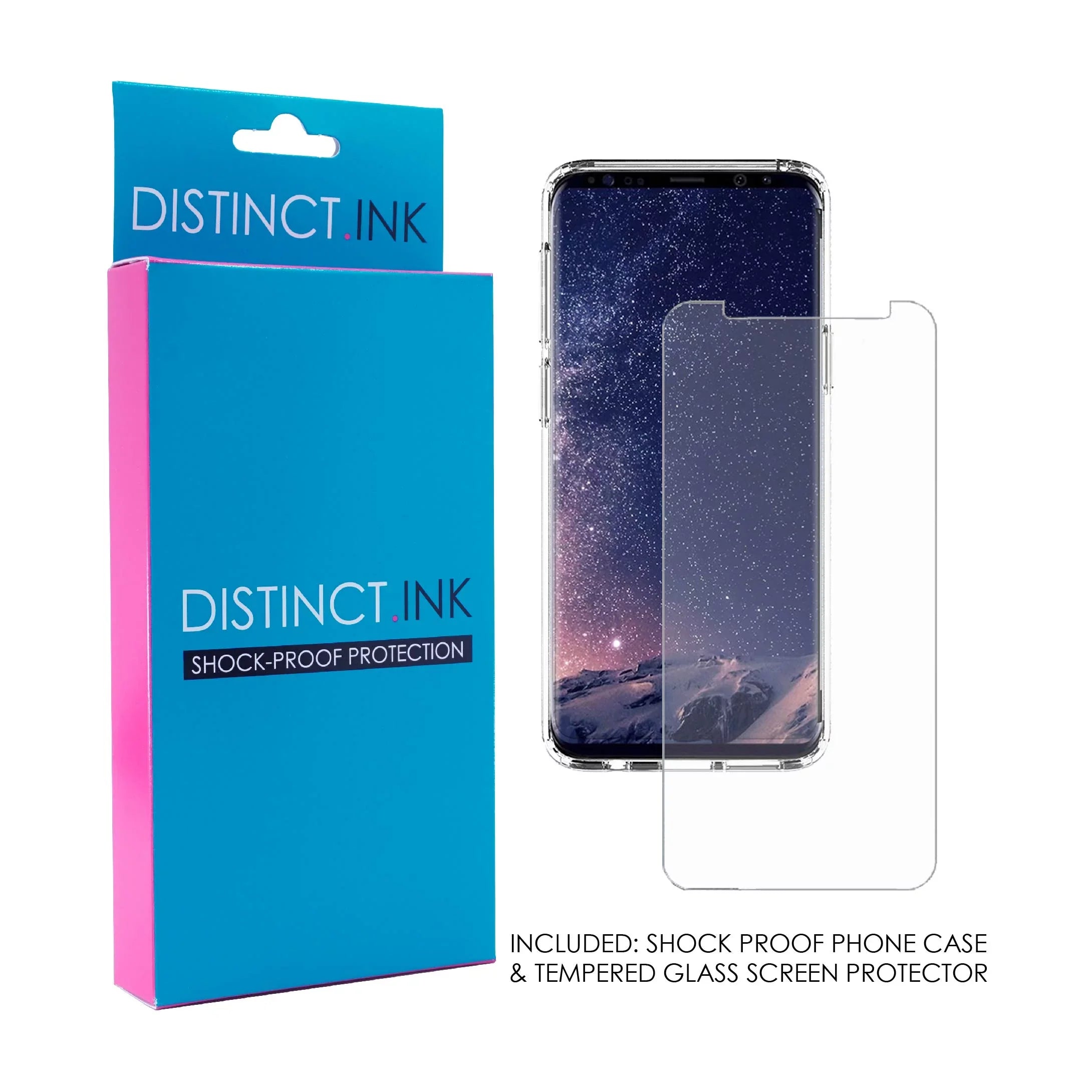 DistinctInk Clear Shockproof Hybrid Case for Samsung Galaxy  (5.8" Screen) -  Bumper, Acrylic Back, Tempered Glass Screen Protector - Your Faith Can Move Mountains