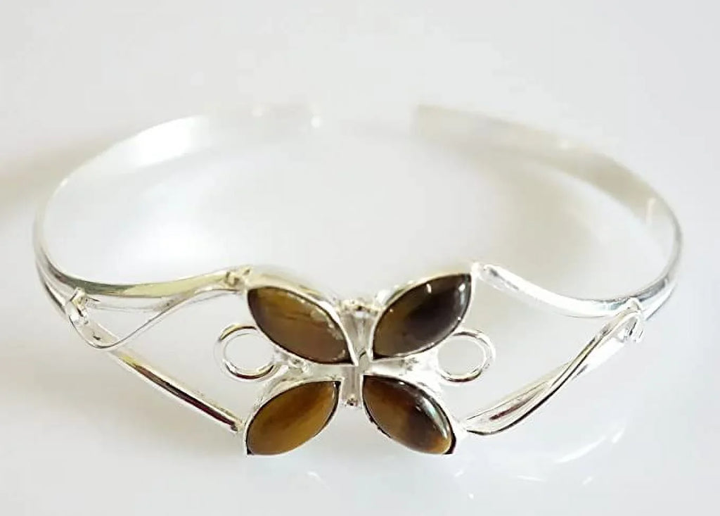 Cuff Bracelet for Women, Silver Plated Natural Tiger Eye Gemstone Tribal Bohemian Ethnic Design Handmade Fashion Designer Bracelet, Party Boho Jewelry