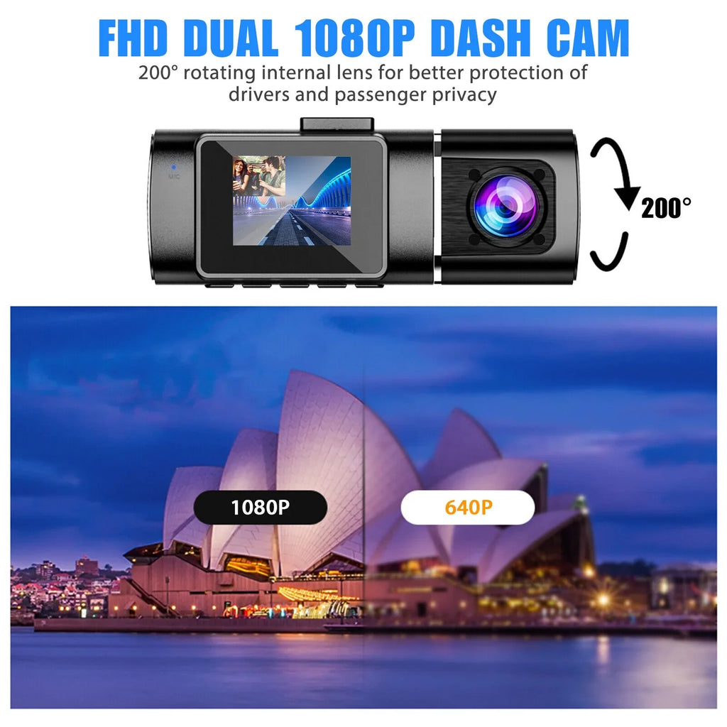 Dual Lens Car  Dash Cam Video Recorder -Sensor 1080P  Front+Inside Camera