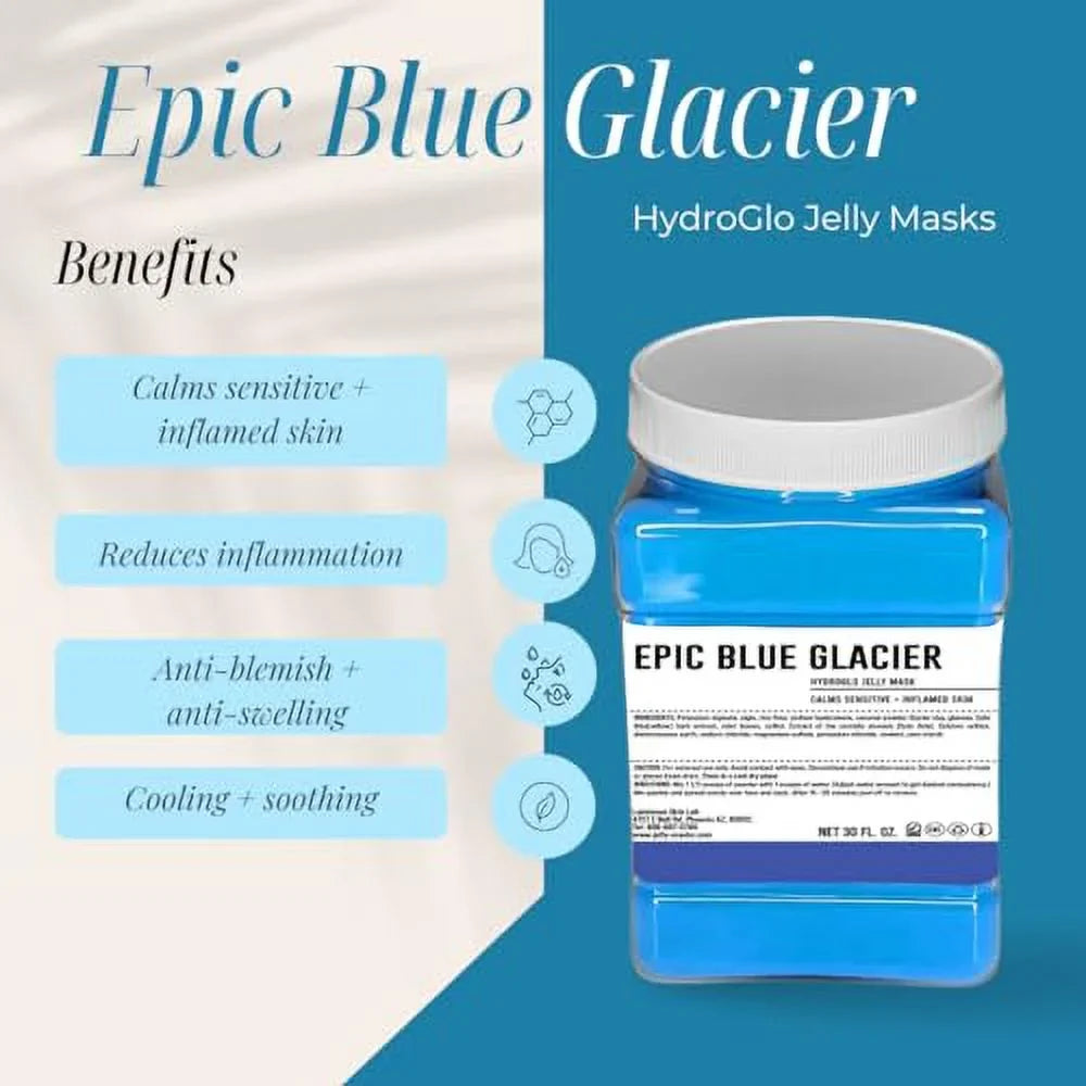 Luminous Skin Lab Epic Blue Glacier Jelly Mask,  Professional Pack Peel off Facial Mask - Anti-Aging, Reducing Dark Spot & Natural Skin Treatment - Suitable for All Skin Types | 30 fl oz