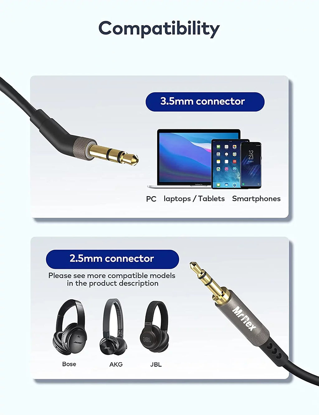 Mr Rex 3.5mm to 2.5mm Aux Cable Cord for Bose 700 QuietComfort     Noise Cancelling Headphones,