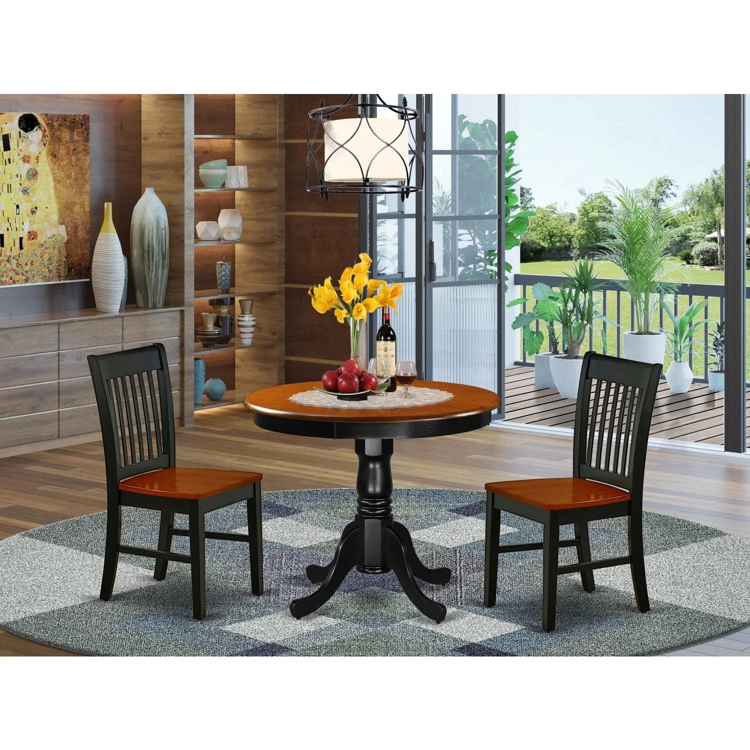 East West Furniture Antique 3-piece Traditional Wood Dining Set in Black/Cherry