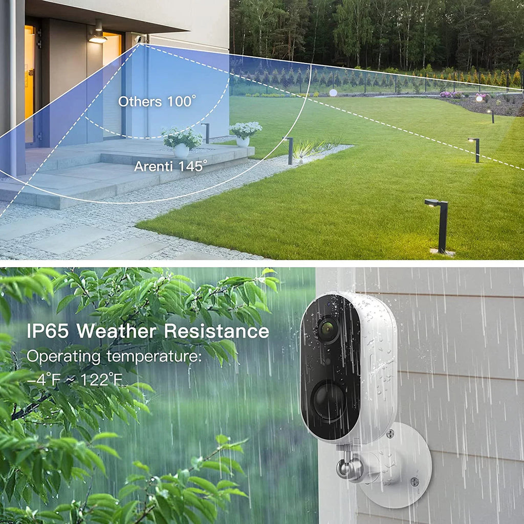 Arenti Wireless Outdoor Security Camera, (2Pack)  Wifi Rechargeable Battery Powered Night Vision 2-Way Audio  Motion Detection Surveillance Camera (Supports Only 2.4Ghz Wi-Fi)