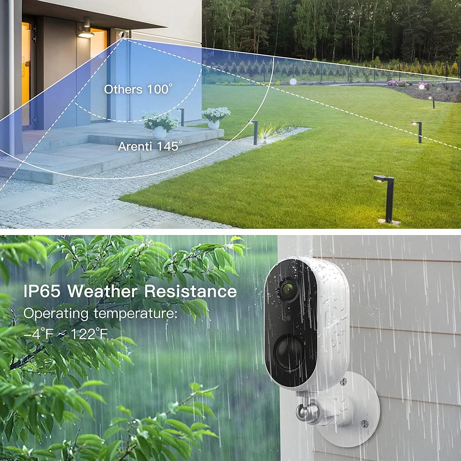 Arenti Wireless Outdoor Security Camera, (2Pack)  Wifi Rechargeable Battery Powered Night Vision 2-Way Audio  Motion Detection Surveillance Camera (Supports Only 2.4Ghz Wi-Fi)
