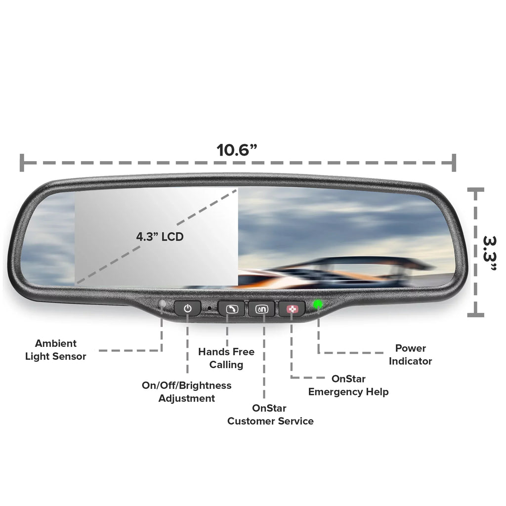 Master Tailgaters Universal  Rear View Mirror with 4.3" Auto-Adjusting Ultra Bright , OnStar Buttons, and Compatibility for All Cars