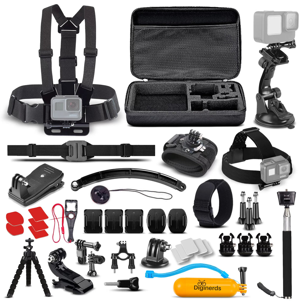 DiGiNerds 50 in 1 Action Camera Accessory Kit Compatible with GoPro Hero10/9/8/7/6/5/4, GoPro Max, GoPro Fusion, Insta360,  Osmo Action, , and more