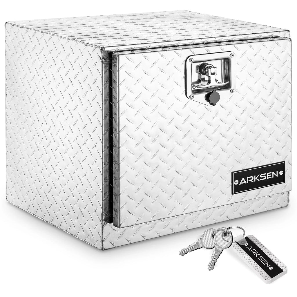 18" Aluminum Truck Underbody Diamond Plate ToolBox w/ -Handle Latch Durable Pickup Trailer Storage Organizer Tool Box Key Lock, Silver