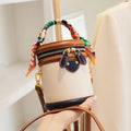 moocr Shoulder Cylinder Bucket Bag  Scarf Decor Top Handle Bag  Stylish Crossbody Purse For Women