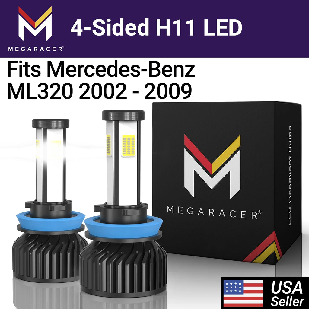 Mega Racer Mercedes-Benz  4 Sided     Headlight Bulbs 6000K Diamond White 12V 60W 10000LM Mercedes-Benz  2002 2003 2008 2009 02 03 08 09 Fog Light Automotive Replacement