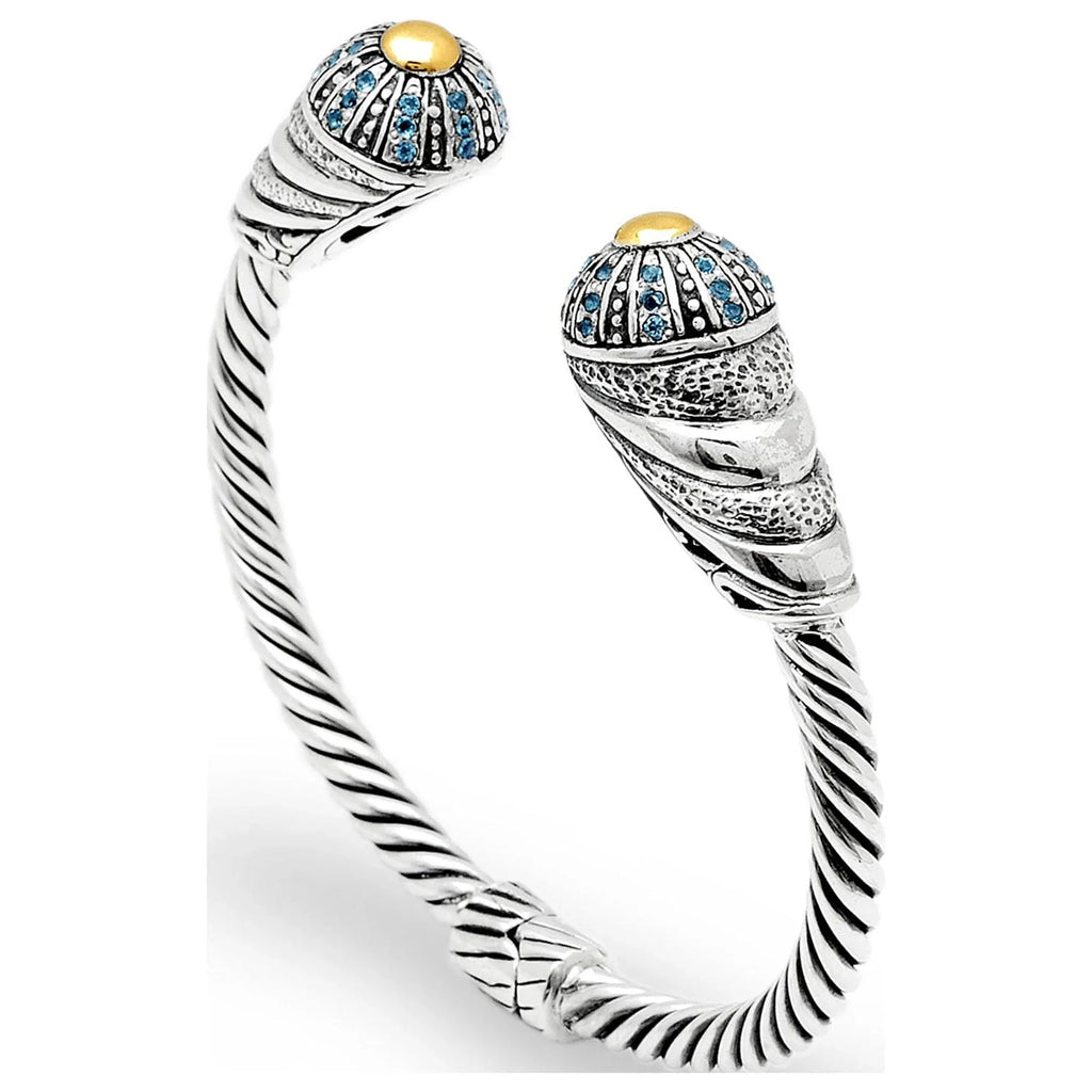 Deni Jewelry 18K Gold & Silver cable cuff bracelet, Blue Topaz Pave Setting