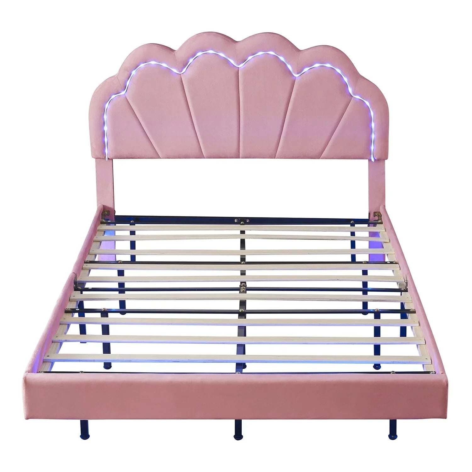 Full Size Smart  Platform Bed with Wooden Slats Support Beige