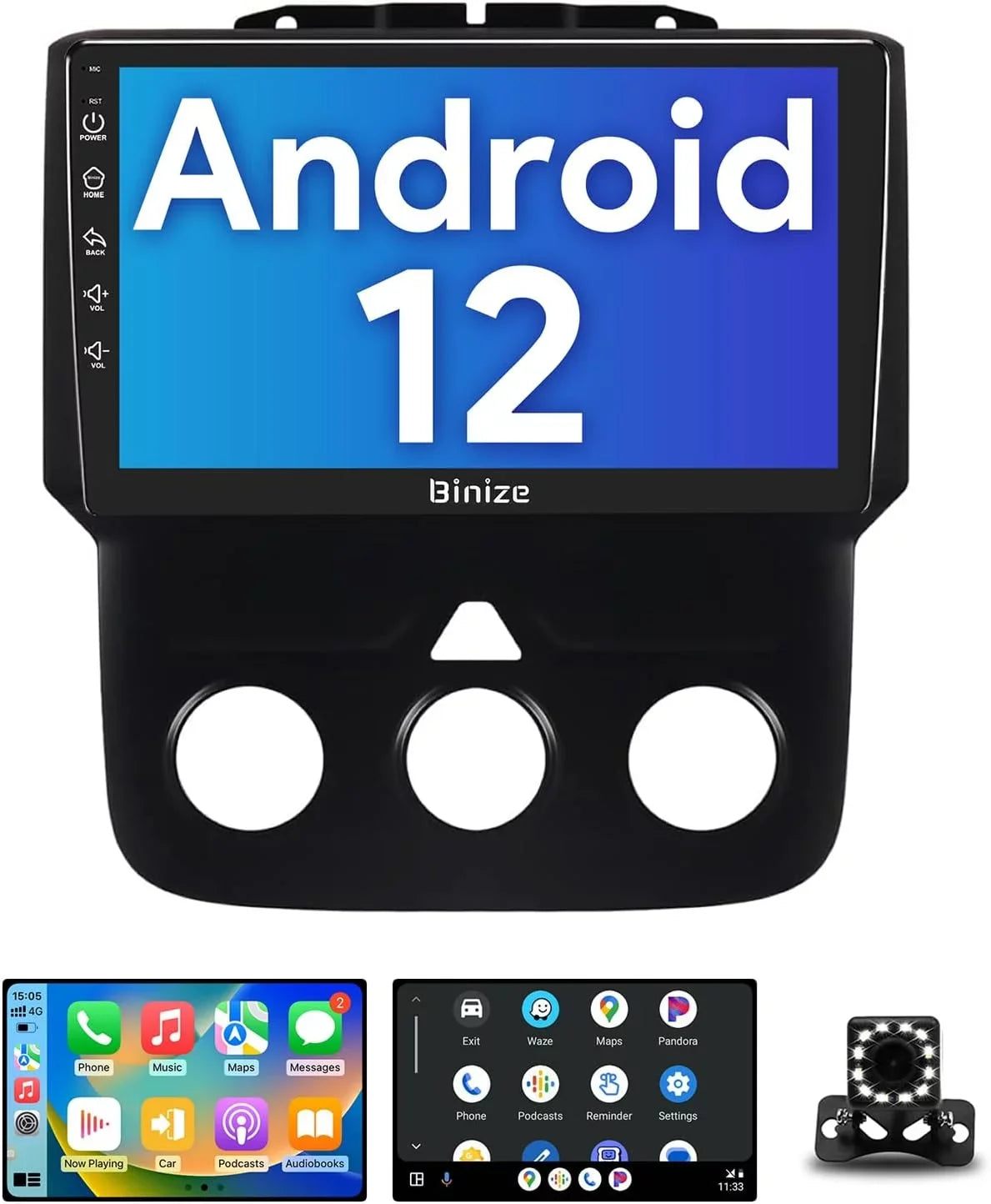 Binize Android 12 Double Din Car Stereo for Dodge Ram 1500 2500 3500 Radio 2013-2018, 9" in-Dash Navigation  Unit with Wireless CarPlay/Android Auto///Backup Camera////WiFi/2+32GB