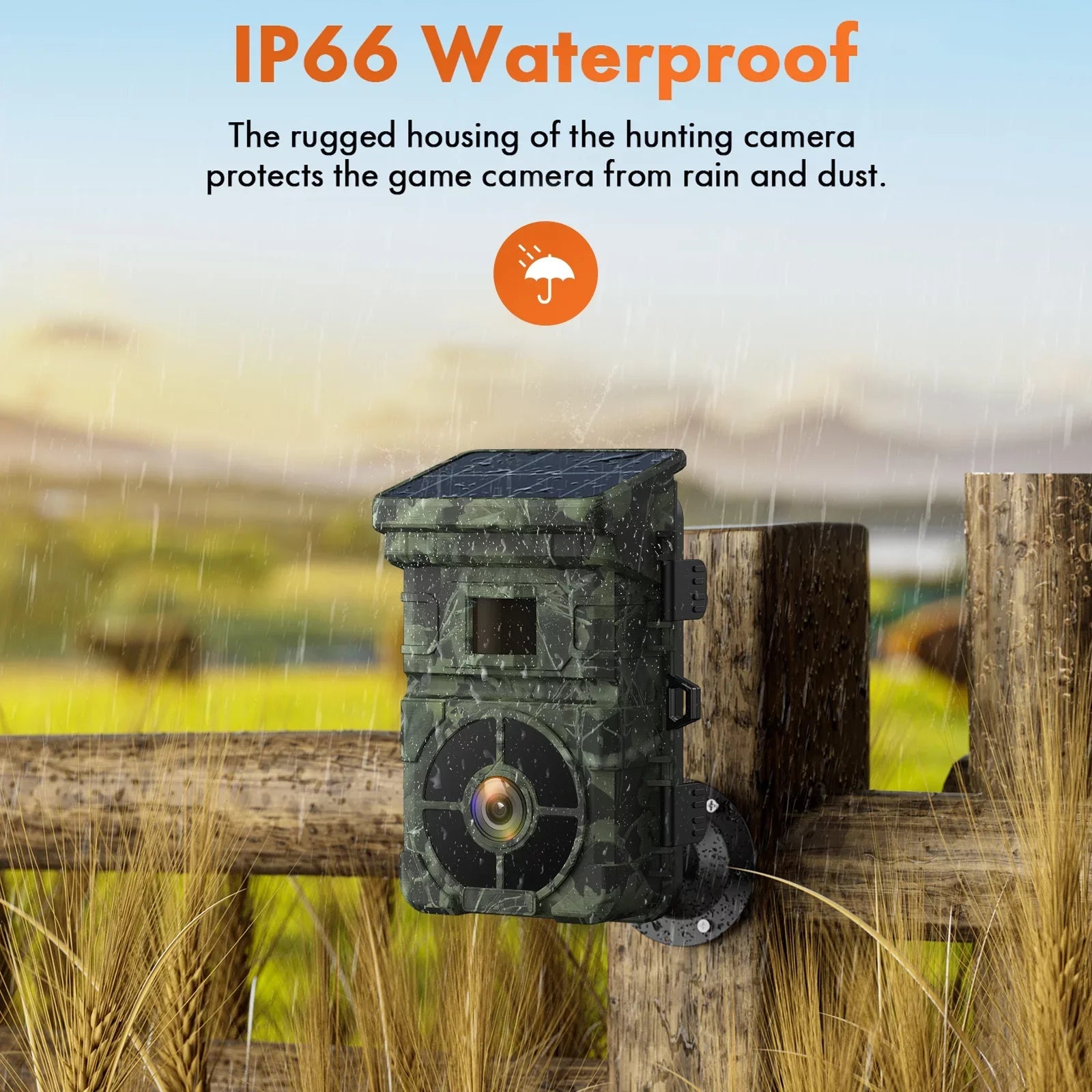 Solar Trail Camera 24MP 1080P 2500mAh Built-in Lithium Battery Rechargeable Game Camera with Night Vision Waterproof  0.1s Trigger Speed 120°Wide Angle 2.0"  Hunting Cam with  Card
