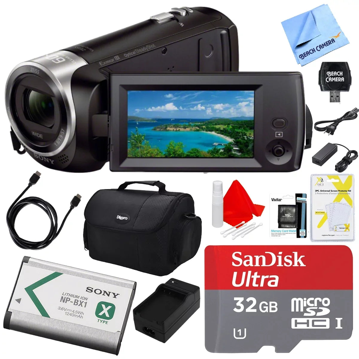 Sony  -  Video Recording Handycam Camcorder Bundle with Deluxe Bag, 32GB MicroSDHC Memory Card, / Charger,  Cable, Battery Pack, and More