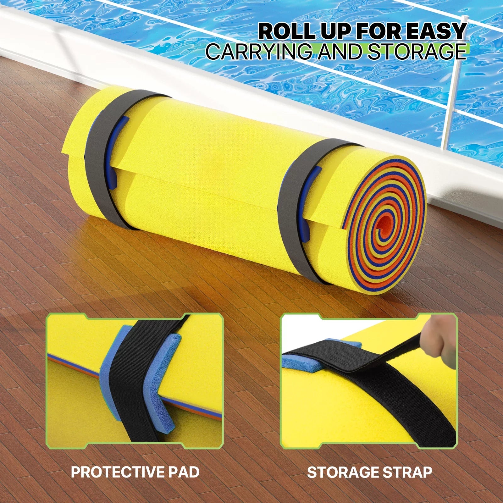 Magshion 9' x 3' Water Floating Mat, 3-Layer Tear-Resistant  Foam Water Floating Pad Lily Pad for Pool Lake River Ocean Outdoor Water Activities, Yellow