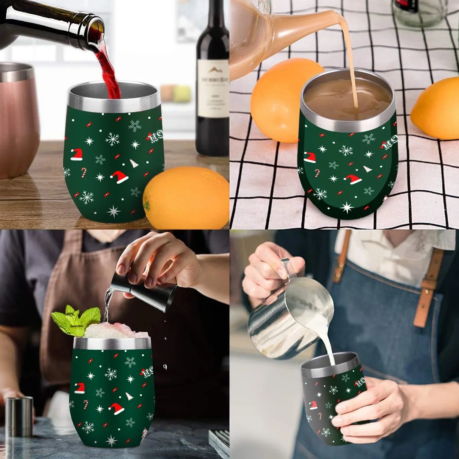 Hidove 12oz 304 Stainless Steel Vacuum Insulated Cups, Christmas Tree with Red and Green Color Eggshell Cup  Shape Tumbler Cups with Lid, Double Layer Insulation Wine Cup Big Belly Cup